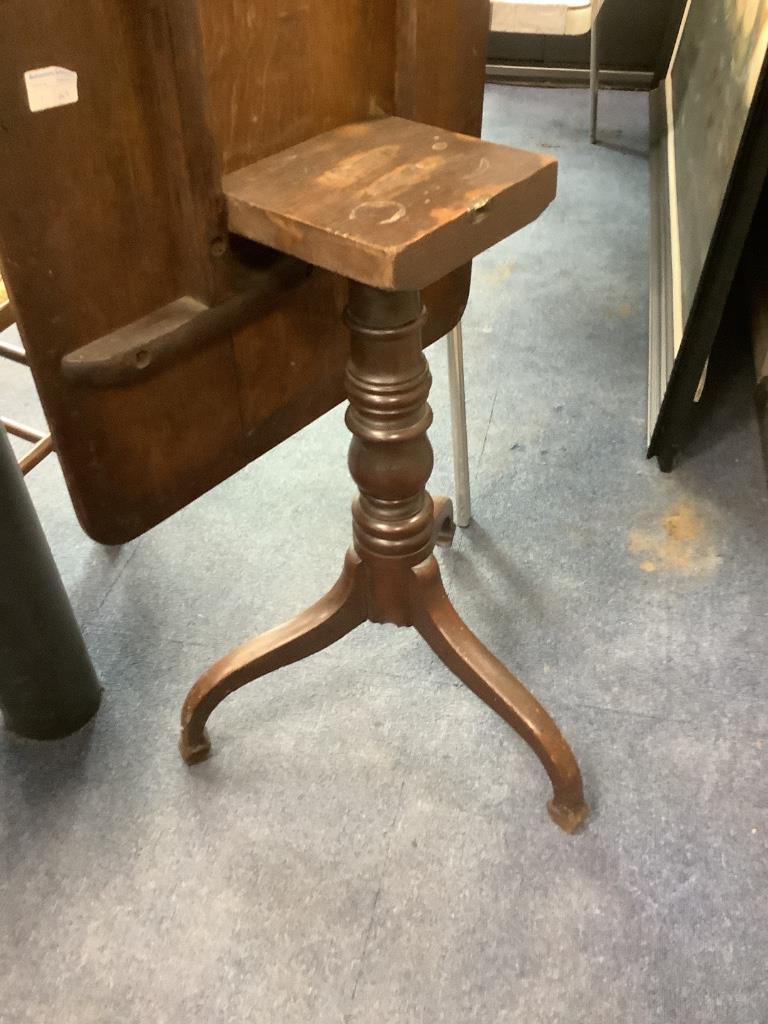 A Victorian oak tilt top tripod tea table, width 82cm, depth 59cm, height 72cm